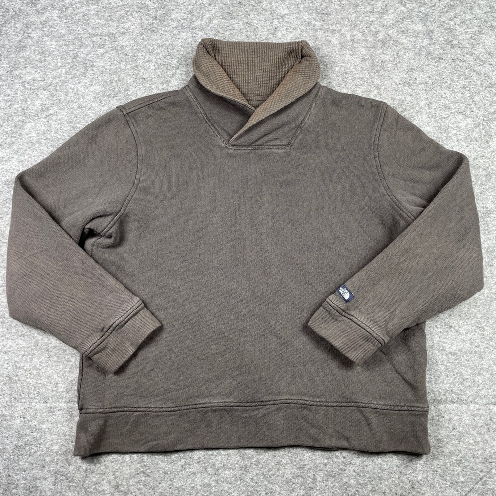 The North Face Sweater Mens Large Brown Shawl Collar Waffle Lined Pullover